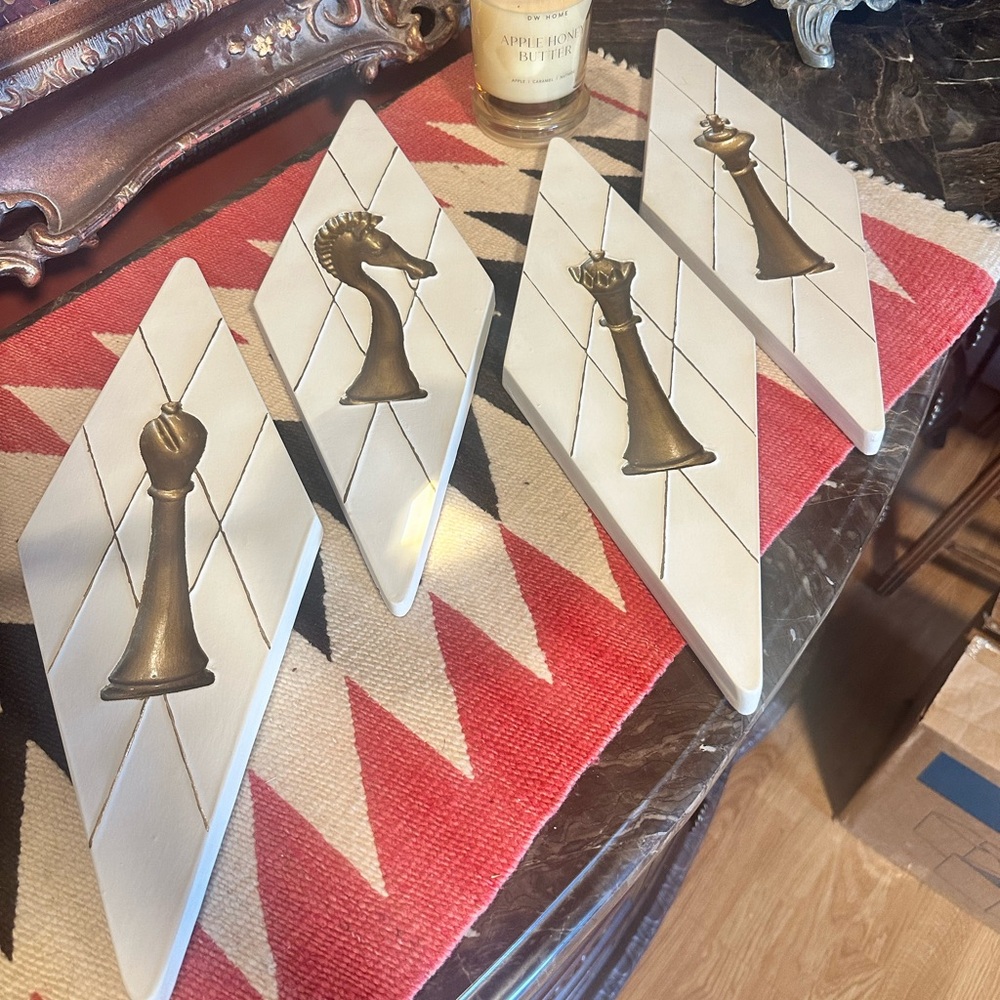 Set of Four MCM Chalk Chess Piece Wall Decor